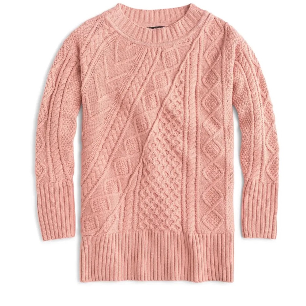 J Crew Wool Blend Cable Knit Patchwork Tunic Swea… - image 3